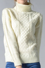Cream Cable Knit Turtleneck Sweater Long Sleeve Pullover