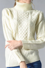 Cream Cable Knit Turtleneck Sweater Long Sleeve Pullover