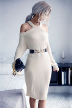 Cream Cold Shoulder Knit Sweater Dress for Women Cream
