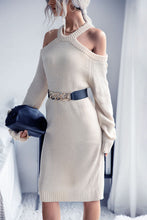 Cream Cold Shoulder Knit Sweater Dress for Women