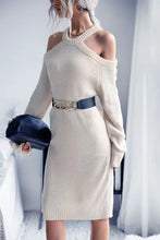 Cream Cold Shoulder Knit Sweater Dress for Women Woman Sweater Dresses