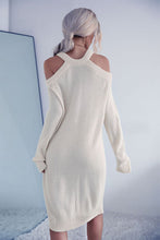 Cream Cold Shoulder Knit Sweater Dress for Women