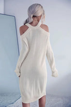 Cream Cold Shoulder Knit Sweater Dress for Women Woman Sweater Dresses