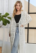 Cream crochet elastic cardigan with flattering fit and Adora long sleeves