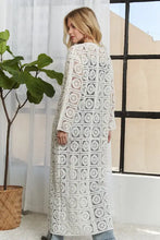 Cream crochet elastic cardigan with flattering fit and Adora long sleeves