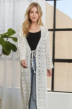 Cream crochet elastic cardigan with flattering fit and Adora long sleeves