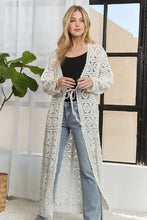 Cream crochet elastic cardigan with flattering fit and Adora long sleeves