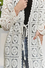Cream crochet elastic cardigan with flattering fit and Adora long sleeves