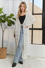 Cream crochet elastic cardigan with flattering fit and Adora long sleeves
