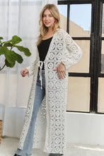 Cream crochet elastic cardigan with flattering fit and Adora long sleeves