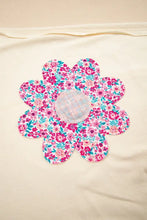 Cream Flower Patched T-Shirt for Women with Appliqué and Exposed Seams Woman T Shirts