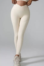Cream high-waisted V-front full-length athletic leggings
