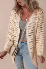 Cream openwork open front knit cardigan with slightly stretchy textured fabric