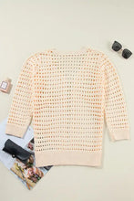 Cream openwork open front knit cardigan with slightly stretchy grid pattern