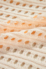 Cream knit cardigan in peach lace with openwork open front and slightly stretchy fabric