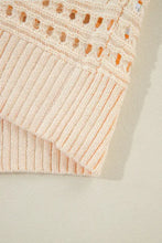 Cream openwork open front knit cardigan with slightly stretchy ribbed fabric