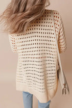 Cream knit cardigan with openwork open front and slightly stretchy fabric