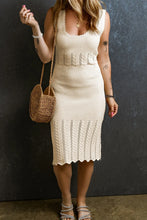Cream Knit Midi Dress with Woven Handbag