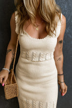 Cream Knit Midi Dress with Woven Handbag