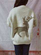 Cream Knit Sweater with Glittery Deer Long Sleeve Pullover