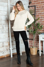 Cream Knit Sweater for Women Long Sleeve Pullover Acrylic Sweater Pullovers