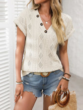 Cream Knit Top with Decorative Buttons for Women