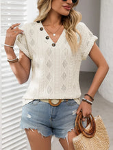 Cream Knit Top with Decorative Buttons for Women