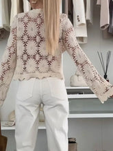 Cream lace cardigan with floral pattern, machine washable bell-sleeve top