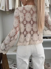 Cream lace cardigan with floral pattern, long sleeves, machine wash