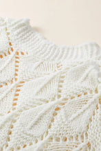 Cream long sleeve cardigan with openwork open front, white lace knit leaf pattern