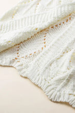 Cream long sleeve cardigan with openwork open front and lace knit details