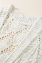 Cream lace long sleeve cardigan with openwork open front and ribbed edges