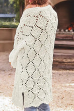 Cream lace long sleeve cardigan with openwork open front design, machine wash