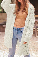 Cream long sleeve cardigan with openwork open front and lace detailing