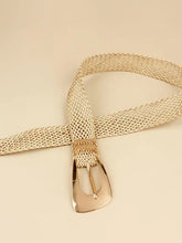 Cream Lace Midi Dress with Gold Mesh Irregular Buckle Braid Belt