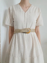 Cream Lace Midi Dress with Irregular Buckle Braid Belt