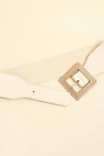 Cream leather belt with gold square buckle