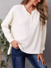 Cream Long Sleeve Waffle Knit Button Up Shirt for Women Woman T Shirts