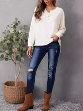 Cream Long Sleeve Waffle Knit Button Up Shirt for Women