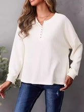 Cream Long Sleeve Waffle Knit Button Up Shirt for Women