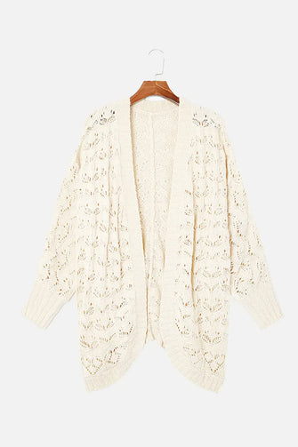 Cream Open-Knit Cardigan with Long Sleeve and Slightly Stretchy Material Cream
