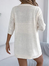 Cream openwork open half sleeve cardigan with relaxed fit