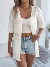 Cream openwork open half sleeve cardigan with relaxed fit