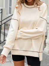 Cream Oversized Sweatshirt with Dark Trim for Women