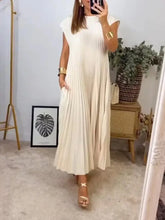 Cream Pleated Midi Dress with Pockets Maxi Dresses