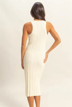 Cream ribbed knit midi dress in round neck bodycon style