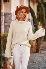 Cream Ribbed Sweater Pullover with Long Sleeves for Women Sweater Pullovers