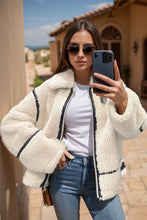 Cream Sherpa Jacket with Black Trim for Women
