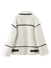 Cream Sherpa Jacket with Black Trim for Women