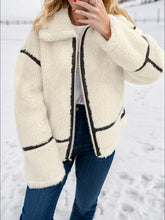 Cream Sherpa Jacket with Black Trim for Women